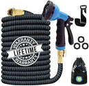 J&B XpandaHose 100ft Expandable Garden Hose with Holder - Heavy Duty Superior Strength 3750D - 4 -Layer Latex Core - Extra Strong Brass Connectors and 10 Spray Nozzle w/Storage Bag (Blue 100) by GreenHaven Gardens