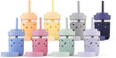 Elk and Friends Kids & Toddler Cups | The Original Glass Mason jars 8 oz with Silicone Sleeves & Silicone Straws with Stoppers | Smoothie Cups | Spill Proof Sippy Cups for Toddlers | 8 Pack by TinyTreasures Baby Boutique