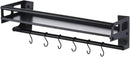 Wall Mount Storage Holder，Stainless Steel Strong Shelf with 6 Removable Hooks, Spice Rack Organizer，Kitchen Organizer Shelf, Space Saving Spice Rack and Kitchen Storage (black) by CozyNest Decor