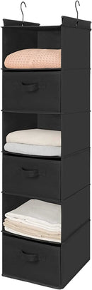 MAX Houser 6 Tier Shelf Hanging Closet Organizer, Closet Hanging Shelf with 2 Sturdy Hooks for Storage, Foldable (Black-D3) by CozyNest Decor