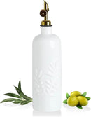 Sweejar 18 Oz Oil Dispenser for Kitchen with Gravity Spout, Ceramic Olive Oil Dispenser Bottle, Relief Opaque Vinegar Container for Evoo, Vinegar, Soy Sauce, Pack of 1(White, Gold Spout) by CozyNest Decor