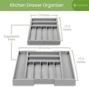 Purawood Bamboo Drawer Organizer - Expandable Silverware Organizer & Utensil Organizer, Cutlery Tray with Dividers, 7-9 Slots - Premium Kitchen Drawer Organizer for Utensils & Flatware (Grey) by CozyNest Decor