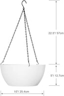 10 inch Hanging Planters for Outdoor Indoor Plants with Drainage Holes and Chain, 2 Pack Round Hanging Flower Plant Pots for Garden Home Porch Decor, White by GreenHaven Gardens