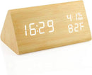 OCT17 Wooden Alarm Clock, Wood Alarm Clock Smart LED Digital Clock for Bedroom/desks, Upgraded with Time Temperature, Adjustable Brightness and Voice Control, Humidity Displaying - Bamboo by CozyNest Decor
