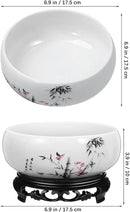 Ceramic Chinese Pot with Base Hydroponic Pot White Water Lily Bowl Ceramic Planter for Home Office Garden 7 Inch by GreenHaven Gardens