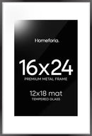 Homeforia 16 x 24 Picture Frame Black, High End Metal 24x16 Poster Frame, 16 x 24 Black Frames Matted to 12 by 18 inch Print, 24by16 Thin Frame with Mat 12x18 Photo, Tempered Glass, Wall Kit, Set of 1 by CozyNest Decor