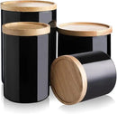 Sweejar Kitchen Canisters Ceramic Food Storage Jar Set, Stackable Containers with Airtight Seal Wooden Lid for Serving Ground Coffee, Tea, Herbs, Grains, Sugar, Salt - Set of 4 (Black) by CozyNest Decor