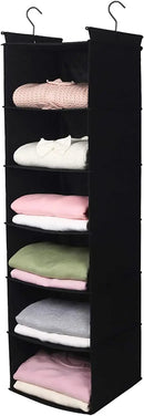 MAX Houser 6 Tier Shelf Hanging Closet Organizer, Closet Hanging Shelf with 2 Sturdy Hooks for Storage, 2 Pack, Foldable (Black) by CozyNest Decor