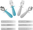 PandaEar 4 Set Baby Toddler Silicone Stainless Steel Utensils Silverware Spoon Fork for Baby Toddler BPA Free with Silicone Holding Anti-Choke Design (Blue&Grey) by TinyTreasures Baby Boutique