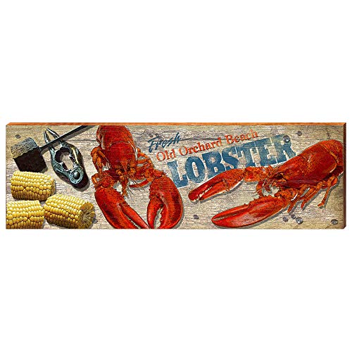 Old Orchard Beach Lobster Sign Home Decor Art Print on Real Wood