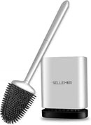 Sellemer Toilet Brush and Holder Set - Flexible Toilet Bowl Brush Head with Silicone Bristles, Compact Size for Storage and Organization, Ventilation Slots Base (1 Pack, Silver) by CozyNest Decor