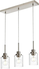 3-Light Farmhouse Chandelier Light Fixture Brushed Nickel Clear Seeded Glass Dining Room Hanging Modern Pendant Lighting Over Table,Traditional Ceiling Lights for Kitchen Island Entryway by CozyNest Decor