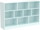 IOTXY Open Shelf Low Bookcase - Wooden 3-Tier Floor Standing Display Cabinet Organizer with Base, 10 Cubes Short Horizontal Bookshelf in Tiffany-Green by CozyNest Decor