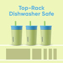 Owala Kids Insulation Stainless Steel Tumbler with Spill Resistant Flexible Straw, Easy to Clean, Kids Water Bottle, Great for Travel, Dishwasher Safe, 12 Oz, Blue and Light Green (Turtley Awesome) by TinyTreasures Baby Boutique