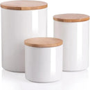 Sweejar Ceramic canisters for kitchen counter,Stackable Food Containers Set with Airtight Seal Bamboo Lid for Serving Ground Coffee, Tea, Spice, Flour and Sugar-Set of 3 (White) by CozyNest Decor
