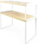 Mitus Shelf Organizer and Storage, Stackable Tiered Wood Cabinet Rack for Countertops, Desktops, Cabinets (Set of 2) 16" Wide Natural Oak and White by CozyNest Decor