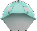 Oileus X-Large 4 Person Beach Tent Sun Shelter - Portable Sun Shade Instant Tent for Beach with Carrying Bag, Stakes, 6 Sand Pockets, Anti UV for Fishing Hiking Camping, Waterproof, Light Green by TinyTreasures Baby Boutique