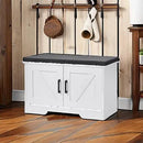 2-Tier Storage Bench, Shoe Bench with Padded Seat Cushion, Entryway Bench with 2 Barn Doors, Adjustable Shelf, 13.8" D x 27.6" W x 17.7" H, for Entryway, Living Room, Bedroom, White by CozyNest Decor