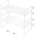 Expandable Cabinet Storage Shelf Stackable Organizer Rack for Kitchen Bathroom Pantry Spice Cupboard Countertop Home Office Desk Heavy Duty Nonslip White Large 2 PACK by CozyNest Decor