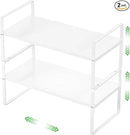 Expandable Cabinet Storage Shelf Stackable Organizer Rack for Kitchen Bathroom Pantry Spice Cupboard Countertop Home Office Desk Heavy Duty Nonslip White Small 2 PACK by CozyNest Decor