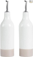 famiware Milkyway 16oz Ceramic Olive Oil Dispenser Bottle, Olive Oil and Vinegar Dispenser Bottle Set of 2 with Stainless Steel Pourers, Suitable for Storage Vinegar, Soy Sauce, Liquids, White
