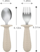 PandaEar 6 Pieces Baby Toddler Silicone Stainless Steel Utensils Silverware Spoon Fork for Baby Toddler BPA Free with Silicone Holding Anti-Choke Design (Blue Green Beige) by TinyTreasures Baby Boutique