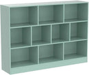 IOTXY Open Shelf Low Bookcase - Wooden 3-Tier Floor Standing Display Cabinet Organizer with Base, 10 Cubes Short Horizontal Bookshelf in Tiffany-Green by CozyNest Decor