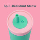 Owala Kids Insulation Stainless Steel Tumbler with Spill Resistant Flexible Straw, Easy to Clean, Kids Water Bottle, Great for Travel, Dishwasher Safe, 12 Oz, Pink and Teal (Real Cool Fish) by TinyTreasures Baby Boutique