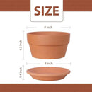 INGOFIN 8 Inch Terracotta Shallow Pots Set with Saucer - Ceramic Clay Pots with Drainage Hole, Terra Cotta Pot for Plants for Indoor Outdoor Plants, Set of 2 by CozyNest Decor