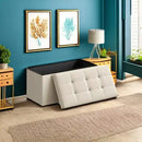 SONGMICS MAZIE Collection - 30 Inches Folding Storage Ottoman Bench, Ottoman Foot Rest, End of Bed Bench, Storage Chest, Load 660 lb, for Living Room, Bedroom, Entryway, Cream White ULSF47BE by CozyNest Decor