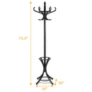 Wood Standing Hat Coat Rack with Umbrella Stand-Black