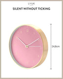 LUUK LIFESTYLE Elegant Wall Clock with Silent Movement, Modern and Minimalist Design, Gift idea for Moving-in, Decoration, in Pink and Gold by CozyNest Decor
