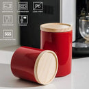 Sweejar Kitchen Canisters Ceramic Food Storage Jar, Stackable Containers with Airtight Seal Wooden Lid for Serving Ground Coffee, Tea, Sugar, Salt and More - 16 Fl Oz (Red) by CozyNest Decor