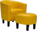 INZOY Modern Accent Chair with Ottoman for Small Space, Club Chair with Ottoman Set, Comfy PU Leather Barrel Reading Chairs for Living Room Bedroom, Round Reading Chair with Foot Rest, Yellow by CozyNest Decor