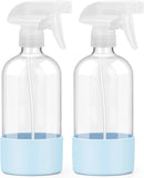 2 Pack Glass Spray Bottles with Silicone Sleeve, 16 oz Empty Refillable Containers with Adjustable Spray Nozzles, Spray Bottles for Hair, Cleaning Solutions and Plants Blue by GreenHaven Gardens