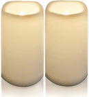 CANDLE CHOICE Waterproof Outdoor Battery Operated Flameless Candles with Timer Large Plastic Resin Bright Flickering Electric LED Pillars Lantern Garden Wedding Christmas Decorations 4”(D)x8”(H) 2 PCS by GreenHaven Gardens