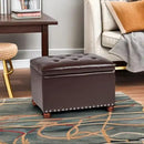 Leather Storage Ottoman Bench Foot Rest Stool with Nailhead Trim (Dark Brown - Button Tufted Leather) by CozyNest Decor