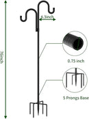 Double Shepherds Hooks for Outdoor, Bird Feeder Pole with 5 Prongs Base, Heavy Duty Garden Hook for Lantern, Wind Chime and Hummingbird Feeder, 76 Inch, 2 Pack by GreenHaven Gardens