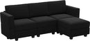 Belffin Modern L Shaped Velvet Sectional Sofa with Chaise, Black, Storage, Adjustable Arm/Backrest by CozyNest Decor