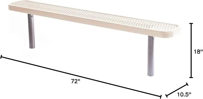 Coated Outdoor Furniture Heavy-Duty Outdoor Bench Thermoplastic Coated, Expanded Metal, Commercial-Grade Seating, Made in America (Inground Without Back, 6 Ft, Tan), photo 3 of 10
