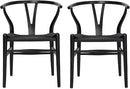 Tomile Set of 2 Bone Chair Solid Wood Y Chair Mid-Century Armrest Dining Chair, Hemp Seat (Wood - Black) by CozyNest Decor