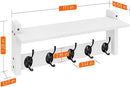 Homode Wall Shelf with Hooks, Coat Rack Wall Mount with Pegs, Hanging Entryway Coat Hanger, Wood and Iron Shelf for Bathroom, Hallway, Bedroom, White by CozyNest Decor