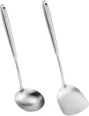14-15" Wok Spatula and Ladle,2 PCS Wok Tools Set,304 Stainlss Steel Cooking Utensils,Matte Wok Accessories,Solid Wok Utensils by CozyNest Decor