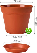 homenote Plant Pots,7.5 Inch Flower Pots for Plants Plastic Planters for Indoor with Multiple Drainage Holes and Trays, for All Home Garden Flowers Succulents,Outdoor(Terra Cotta,8 Pack) by CozyNest Decor