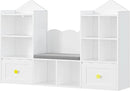 Kids Bookshelf with Reading Nook, Kids Bookcase with Soft Cushion Seat, 2 Wheels Drawers and 8 Storage Cubbies, Toy Storage Organizer for Kid's Room Playroom, Bedroom, School, White by CozyNest Decor