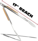 BBQ-AID Pro BBQ Tongs for Grill - 17" Professional Grade Barbecue Tongs for Cooking- Solid & Sturdy - Built with 304 Grade Stainless Steel and Acacia Wood - Heavy Duty Built to Last Kitchen essential. by GreenHaven Gardens