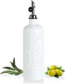 Sweejar 18 Oz Oil Dispenser for Kitchen with Gravity Spout, Ceramic Olive Oil Dispenser Bottle, Relief Opaque Vinegar Container for Evoo, Vinegar, Soy Sauce, Pack of 1(White, Silver Spout) by CozyNest Decor