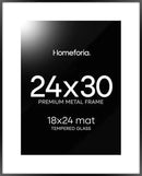 Homeforia 24x30 Poster Frame Black, High End Metal 24 x 30 Picture Frames with Mat 18 by 24 inches Photo, 24x30 Black Frame Matted to 18x24 Print, 30x24 Large Frame, Tempered Glass, Wall Kit, Set of 1 by CozyNest Decor