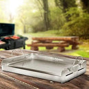 LITTLE GRIDDLE 100% Stainless Steel Griddle with Even Heat Cross Bracing and Removable Handles - For Grills, Camping, Tailgating, Silver, 25" x 16" x 6.5" by GreenHaven Gardens