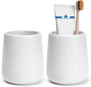 Bathroom Tumbler Cup Ceramic 2Pcs 13.5oz Reusable Toothbrush Cup 400ml, Toothbrush Holder Adequate for Your Bathroom (White) by CozyNest Decor